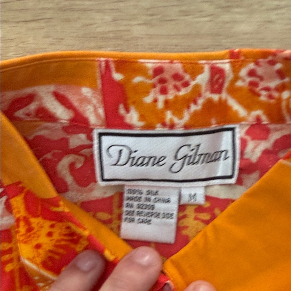 Diane Gilman Red and Orange Patchwork Women's Shirt - Picture 2 of 5